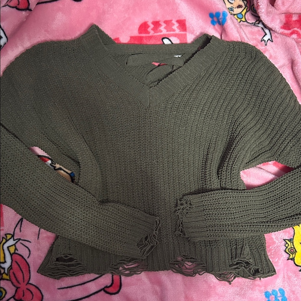 Derek Heart Olive V-Neck Sweater